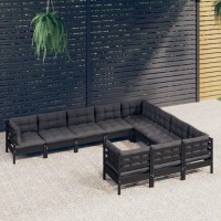 vidaXL 10 Piece Patio Lounge Set with Cushions Black Pinewood