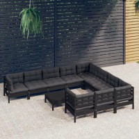 vidaXL 11 Piece Patio Lounge Set with Cushions Black Pinewood