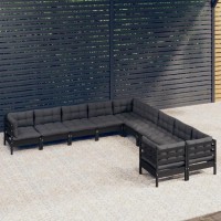 vidaXL 10 Piece Patio Lounge Set with Cushions Black Pinewood