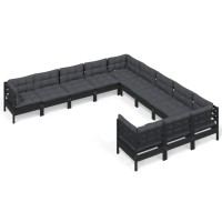 vidaXL 11 Piece Patio Lounge Set with Cushions Black Pinewood