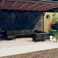 vidaXL 10 Piece Patio Lounge Set with Cushions Black Pinewood