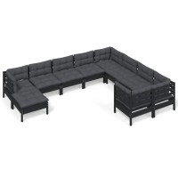 vidaXL 10 Piece Patio Lounge Set with Cushions Black Pinewood