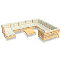 vidaXL 11 Piece Patio Lounge Set with Cream Cushions Pinewood