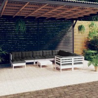 vidaXL 11 Piece Patio Lounge Set with Cushions White Pinewood