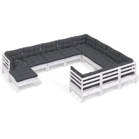 vidaXL 11 Piece Patio Lounge Set with Cushions White Pinewood