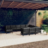 vidaXL 11 Piece Patio Lounge Set with Cushions Black Pinewood