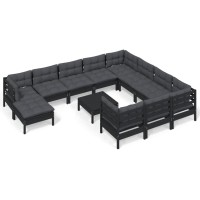 vidaXL 12 Piece Patio Lounge Set with Cushions Black Pinewood