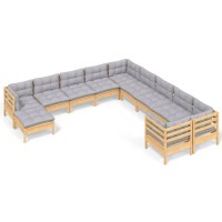 vidaXL 11 Piece Patio Lounge Set with Gray Cushions Pinewood