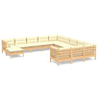 vidaXL 12 Piece Patio Lounge Set with Cream Cushions Pinewood