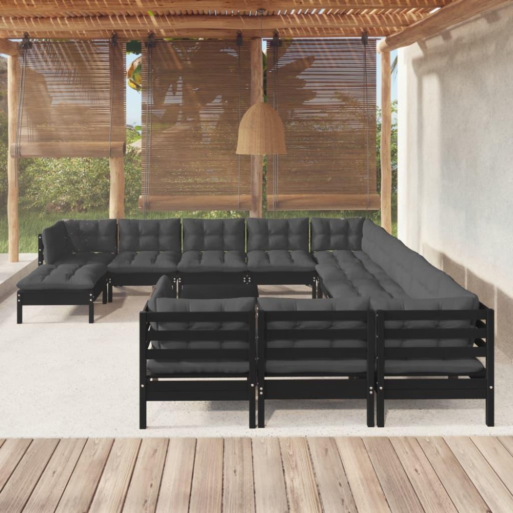 vidaXL 13 Piece Patio Lounge Set with Cushions Black Pinewood