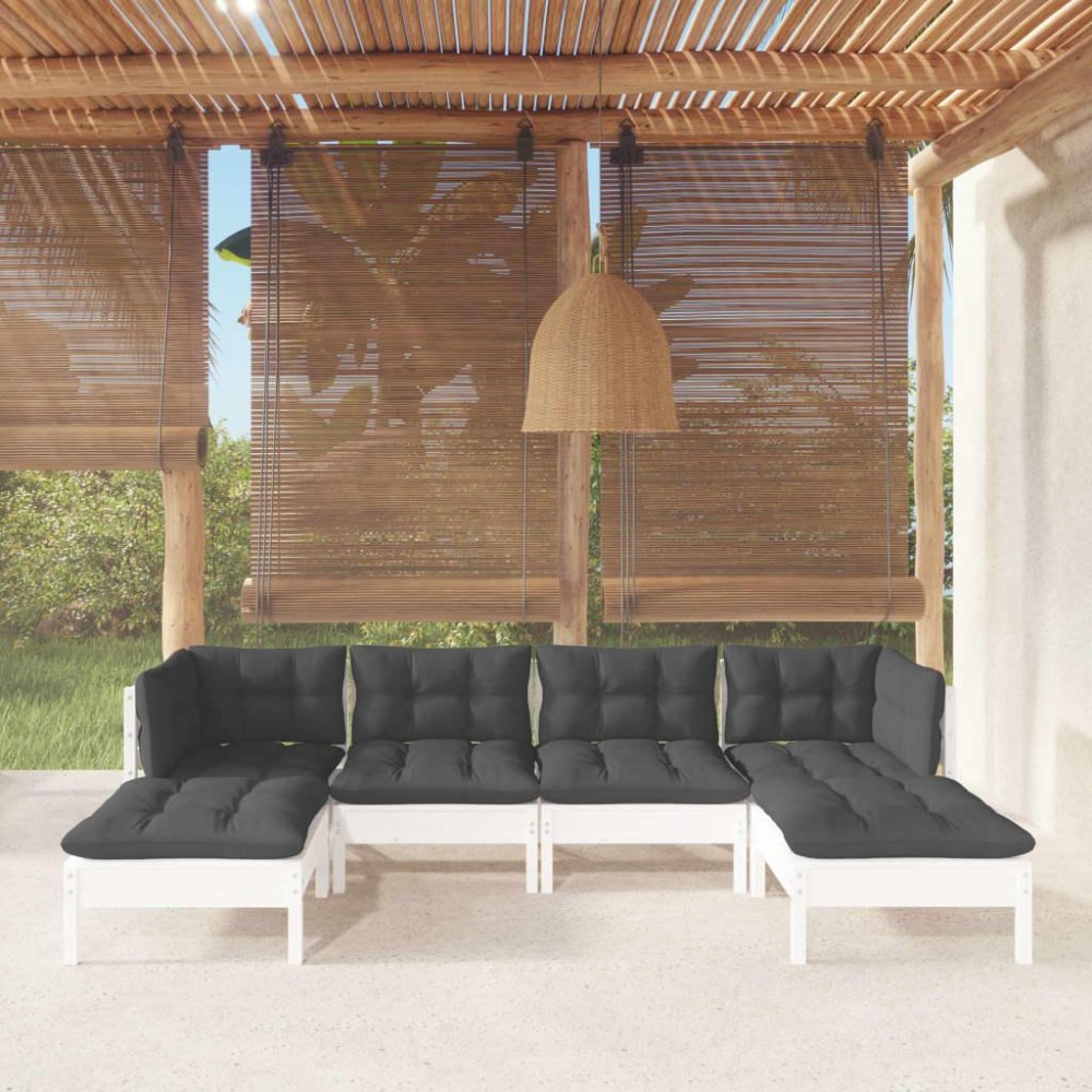 vidaXL 6 Piece Patio Lounge Set with Cushions White Pinewood