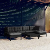 vidaXL 7 Piece Patio Lounge Set with Cushions Black Pinewood