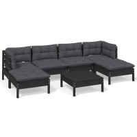 vidaXL 7 Piece Patio Lounge Set with Cushions Black Pinewood