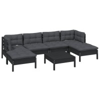 vidaXL 7 Piece Patio Lounge Set with Cushions Black Pinewood