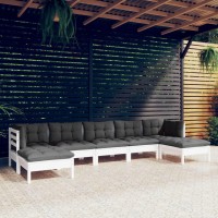 vidaXL 7 Piece Patio Lounge Set with Cushions White Pinewood