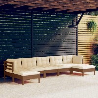 vidaXL 7 Piece Patio Lounge Set with Cushions Honey Brown Pinewood