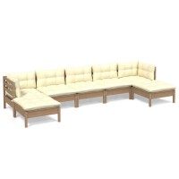 vidaXL 7 Piece Patio Lounge Set with Cushions Honey Brown Pinewood