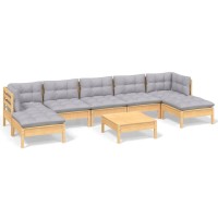 vidaXL 8 Piece Patio Lounge Set with Gray Cushions Pinewood