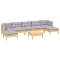 vidaXL 8 Piece Patio Lounge Set with Gray Cushions Pinewood