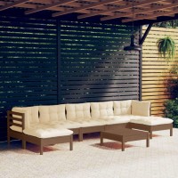 vidaXL 8 Piece Patio Lounge Set with Cushions Honey Brown Pinewood