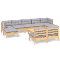 vidaXL 10 Piece Patio Lounge Set with Gray Cushions Pinewood