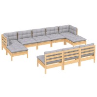 vidaXL 10 Piece Patio Lounge Set with Gray Cushions Pinewood