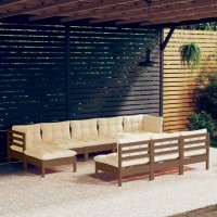 vidaXL 10 Piece Patio Lounge Set with Cushions Honey Brown Pinewood