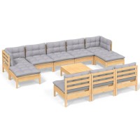 vidaXL 11 Piece Patio Lounge Set with Gray Cushions Pinewood