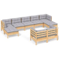 vidaXL 9 Piece Patio Lounge Set with Gray Cushions Solid Pinewood