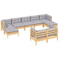 vidaXL 9 Piece Patio Lounge Set with Gray Cushions Solid Pinewood