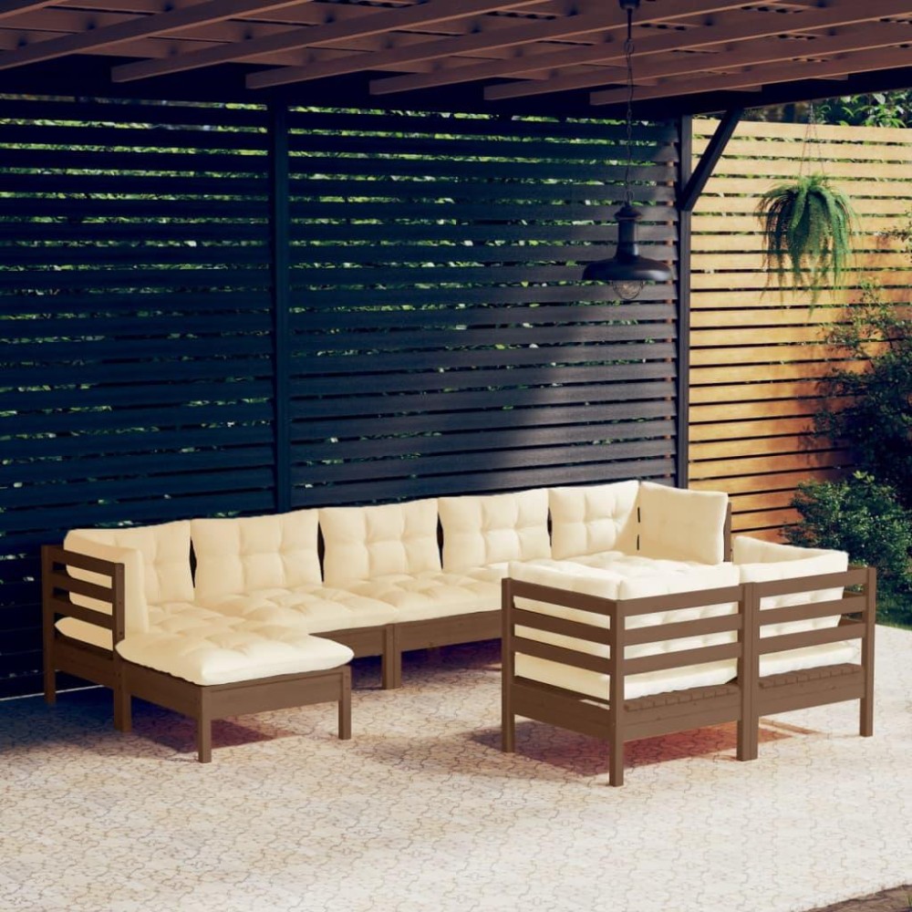 vidaXL 9 Piece Patio Lounge Set with Cushions Honey Brown Pinewood