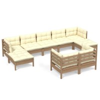 vidaXL 9 Piece Patio Lounge Set with Cushions Honey Brown Pinewood