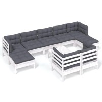 vidaXL 10 Piece Patio Lounge Set with Cushions White Solid Pinewood