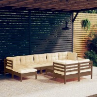 vidaXL 10 Piece Patio Lounge Set with Cushions Honey Brown Pinewood