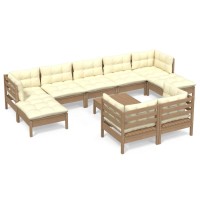 vidaXL 10 Piece Patio Lounge Set with Cushions Honey Brown Pinewood