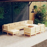 vidaXL 10 Piece Patio Lounge Set with Cream Cushions Solid Pinewood