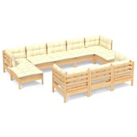 vidaXL 10 Piece Patio Lounge Set with Cream Cushions Solid Pinewood