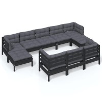 vidaXL 10 Piece Patio Lounge Set with Cushions Black Solid Pinewood