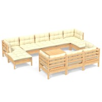 vidaXL 11 Piece Patio Lounge Set with Cream Cushions Solid Pinewood