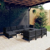 vidaXL 11 Piece Patio Lounge Set with Cushions Black Solid Pinewood