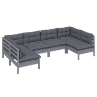 vidaXL 6 Piece Patio Lounge Set with Cushions Gray Solid Pinewood