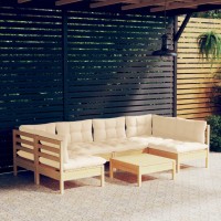 vidaXL 7 Piece Patio Lounge Set with Cream Cushions Solid Pinewood