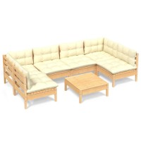 vidaXL 7 Piece Patio Lounge Set with Cream Cushions Solid Pinewood