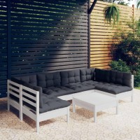 vidaXL 7 Piece Patio Lounge Set with Cushions White Solid Pinewood