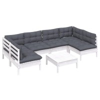 vidaXL 7 Piece Patio Lounge Set with Cushions White Solid Pinewood