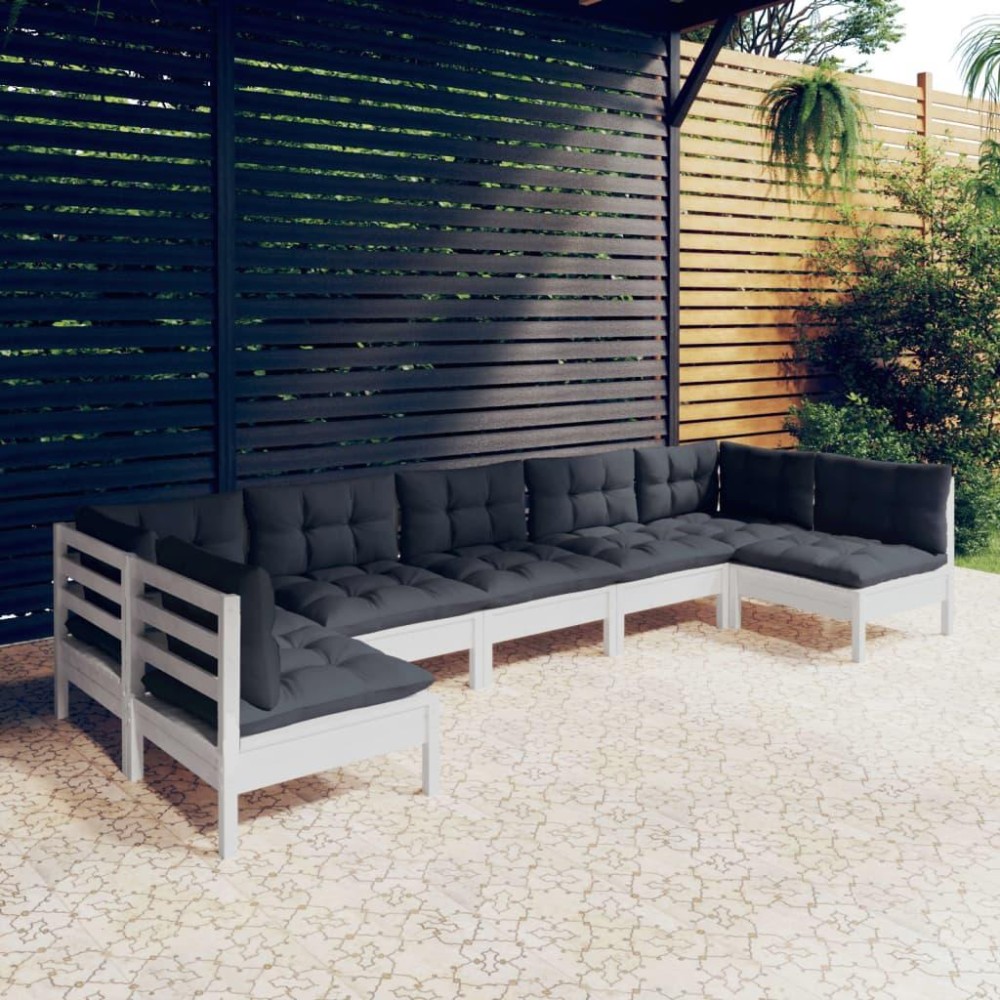 vidaXL 7 Piece Patio Lounge Set with Cushions White Solid Pinewood