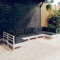 vidaXL 7 Piece Patio Lounge Set with Cushions White Solid Pinewood