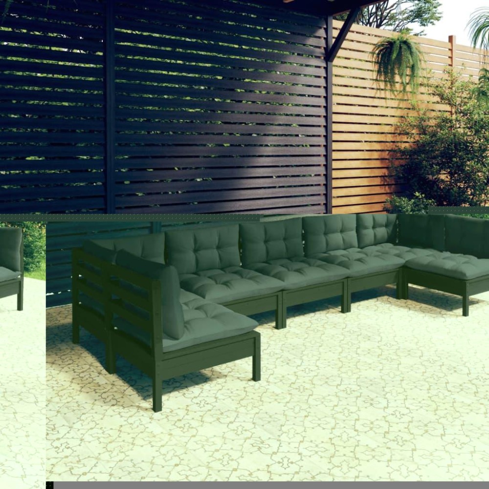 vidaXL 7 Piece Patio Lounge Set with Cushions Black Solid Pinewood