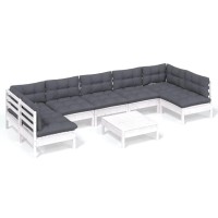 vidaXL 8 Piece Patio Lounge Set with Cushions White Solid Pinewood