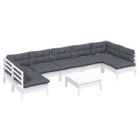 vidaXL 8 Piece Patio Lounge Set with Cushions White Solid Pinewood